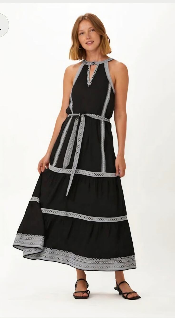 Ecru Hathaway Black Halter Dress Size Med
